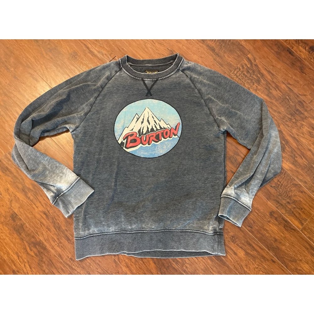 Burton Mens Gray Retro Mountain Crew Sweatshirt Size Medium Long Sleeve Pullover